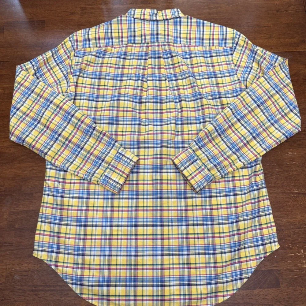 Ralph Lauren Button Down Shirt‎ Mens Large Yellow Blue Plaid Classic Fit Cotton